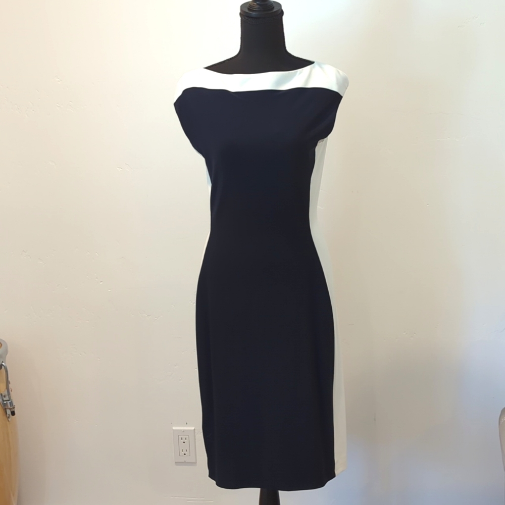 Ralph Lauren Navy/White Color Block Dress Size 8 EUC